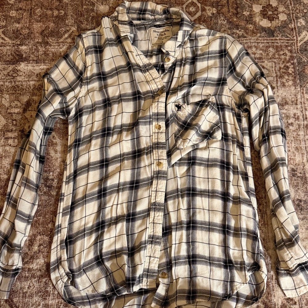 Abercrombie & Fitch Kids Plaid Shirt in Cream and Black